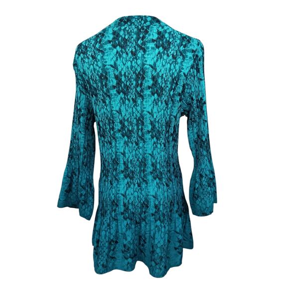 Y2K FASHION BUG Top Blouse L‎ Accordion Pleats Flare Sequins Snake Turquoise - Picture 11 of 12